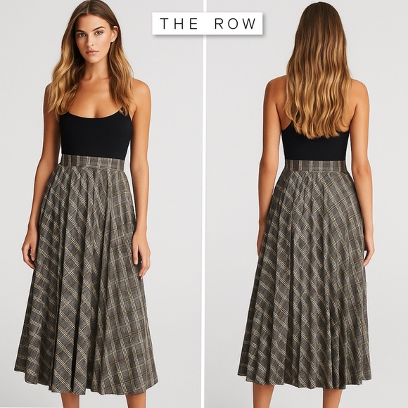 The Row Dresses & Skirts - The Row Plaid Wool A-Line Midi Skirt S High Waist Pleated Quiet Luxury Academia